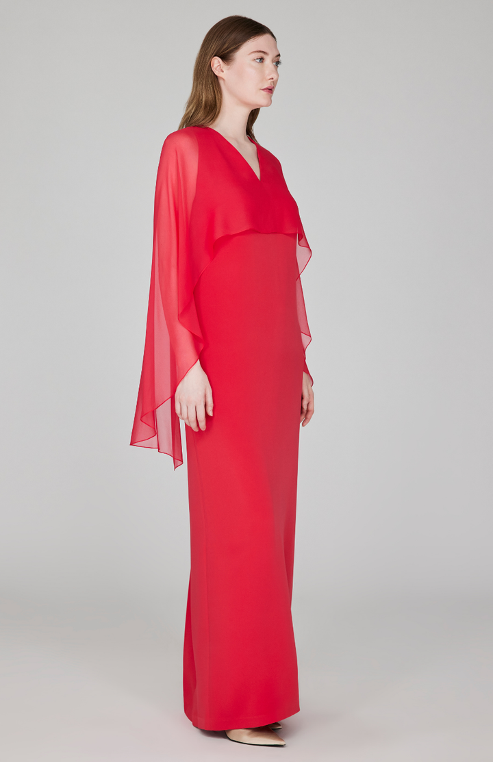 Silk Gown w/Chiffon V Neck Overlay