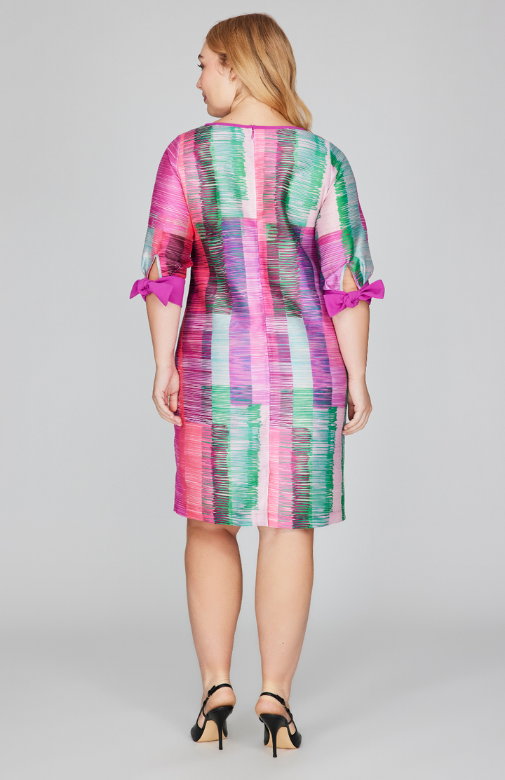 Linear Expressionist Organza 3/4 Sleeve Sheath Dress