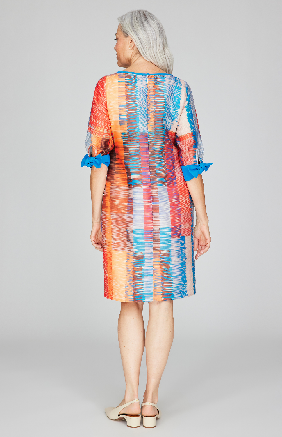 Linear Expressionist Organza 3/4 Sleeve Sheath Dress