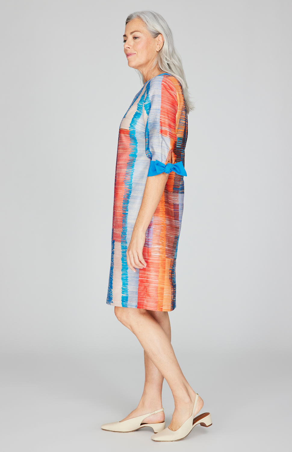 Linear Expressionist Organza 3/4 Sleeve Sheath Dress