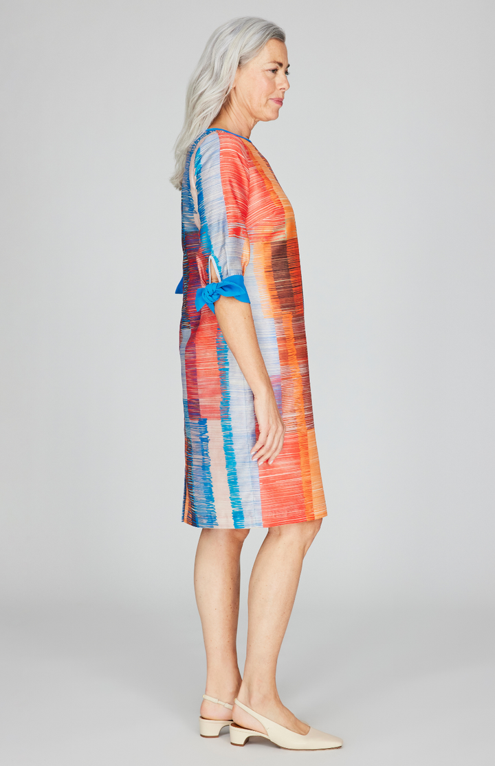 Linear Expressionist Organza 3/4 Sleeve Sheath Dress