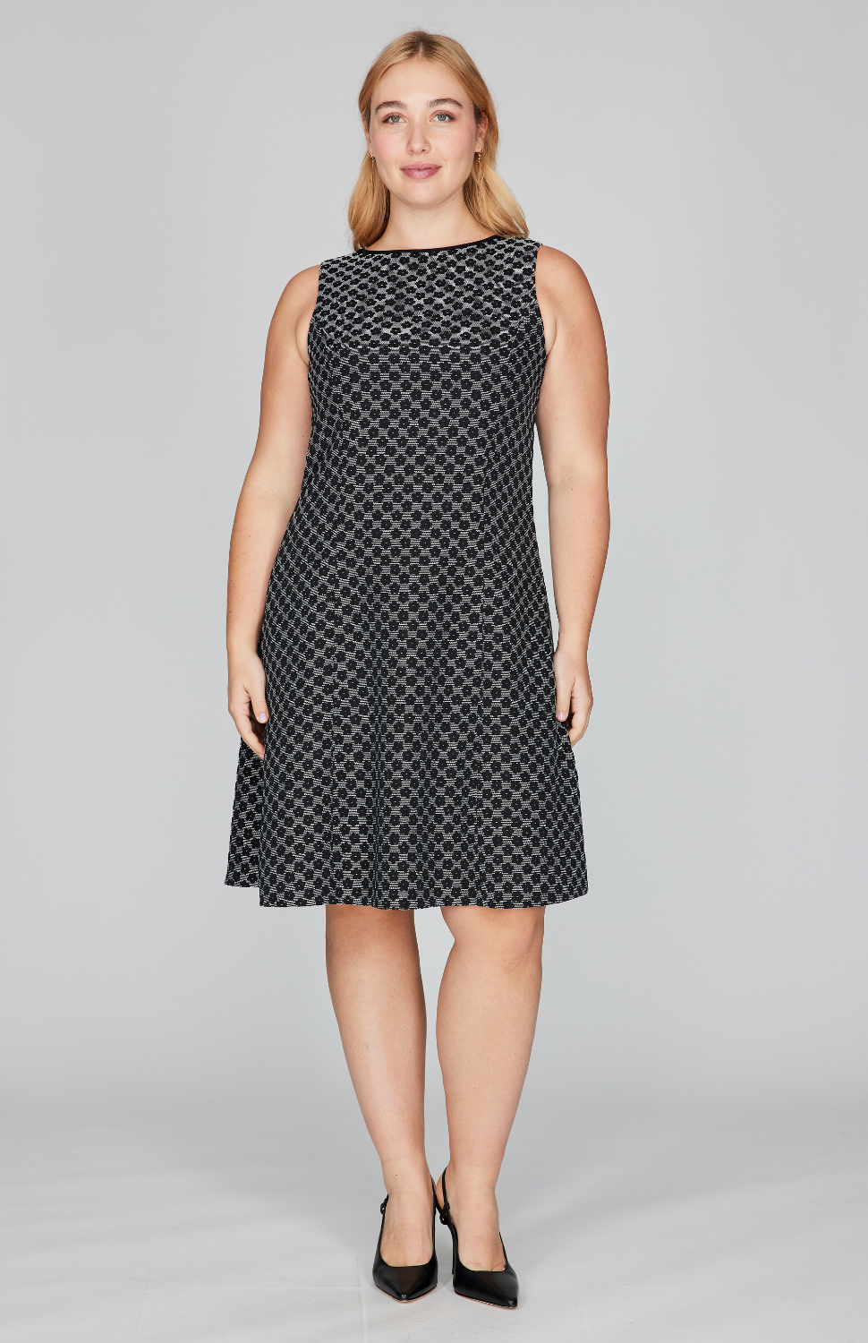 Textured Floral Jacquard Sleeveless Fit &amp; Flare Dress