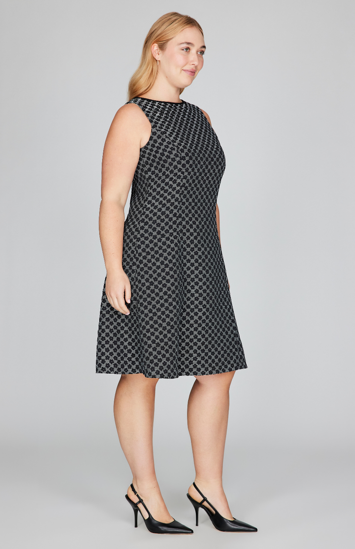 Textured Floral Jacquard Sleeveless Fit &amp; Flare Dress
