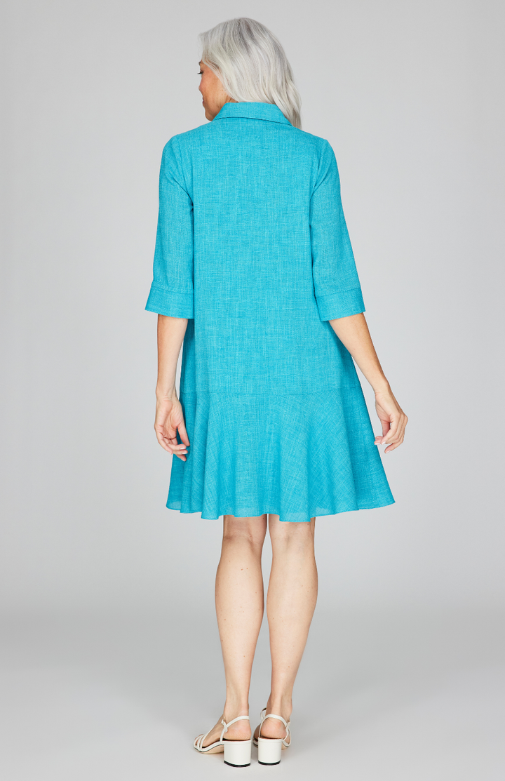 Microlinen Collared Trapeze Dress w/ Flared Skirt