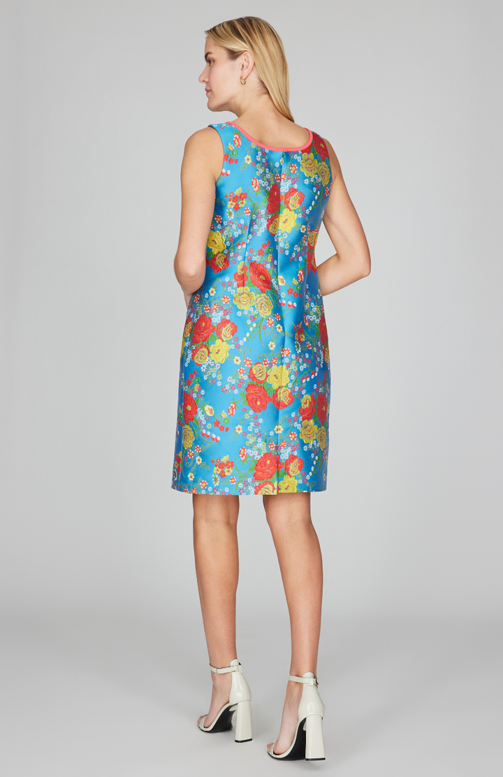 Summer Blooms Jacquard Scoop Neck Sheath Dress