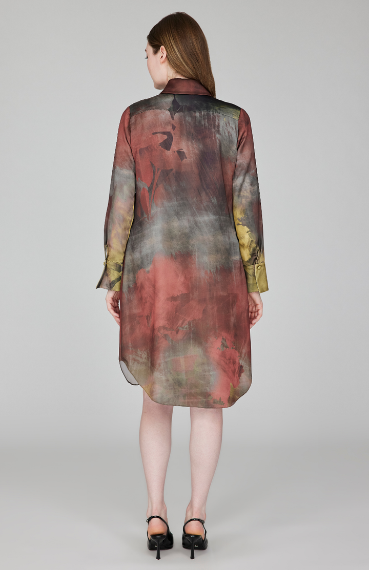 Painterly Color Wash Print Tailored Shirt Dress