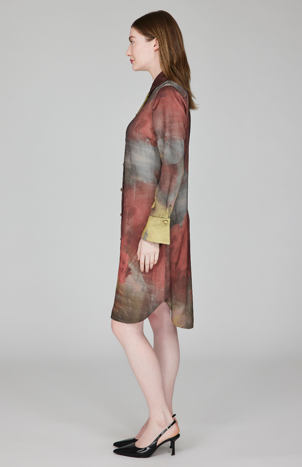 Painterly Color Wash Print Tailored Shirt Dress