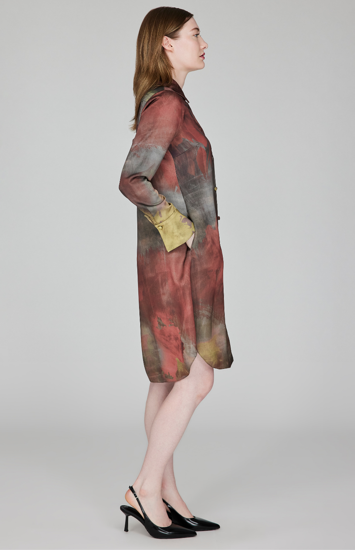 Painterly Color Wash Print Tailored Shirt Dress