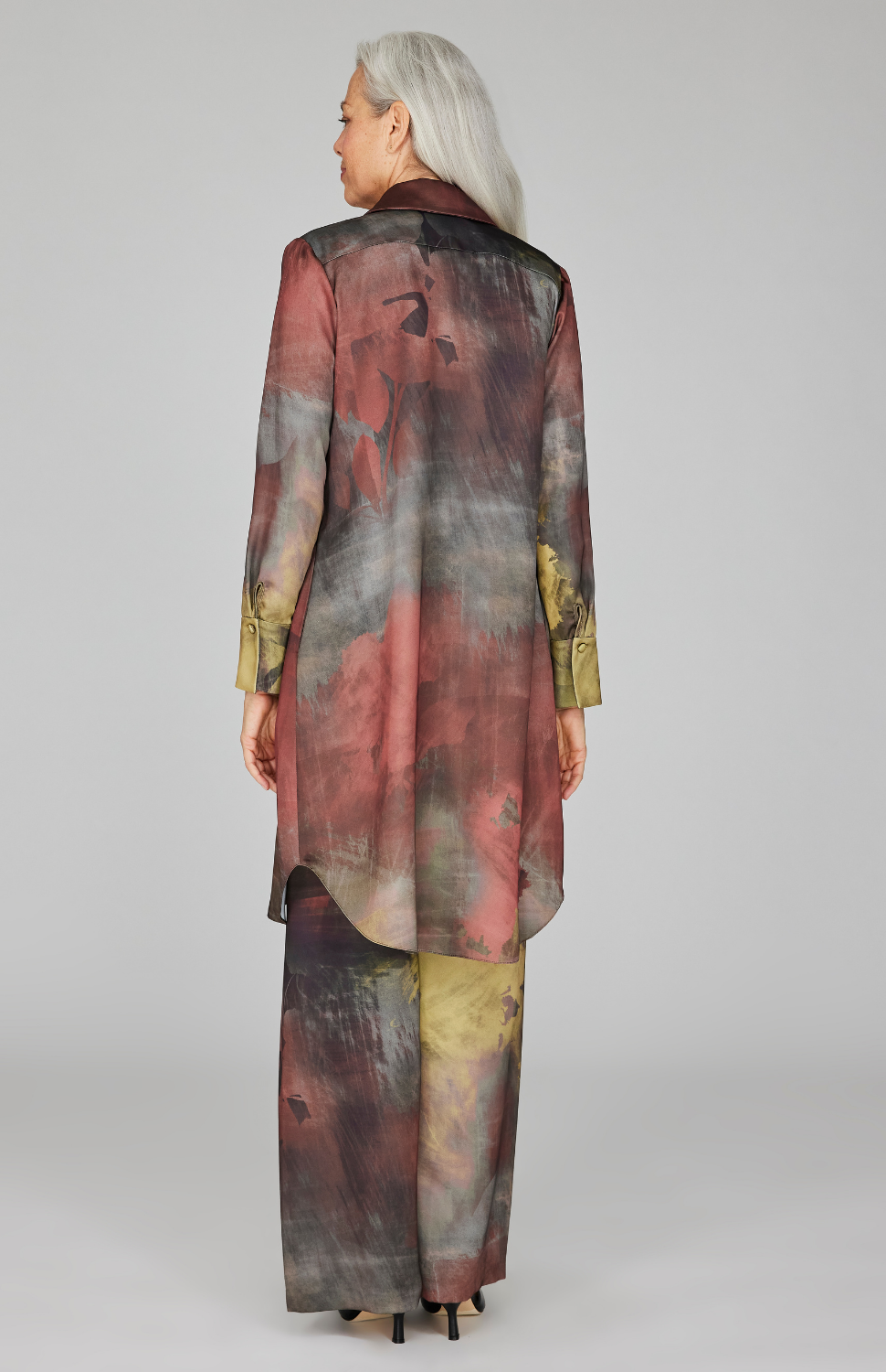Painterly Color Wash Print Tailored Shirt Dress