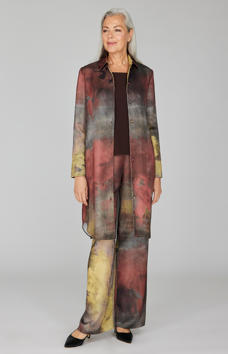 Painterly Color Wash Print Tailored Shirt Dress
