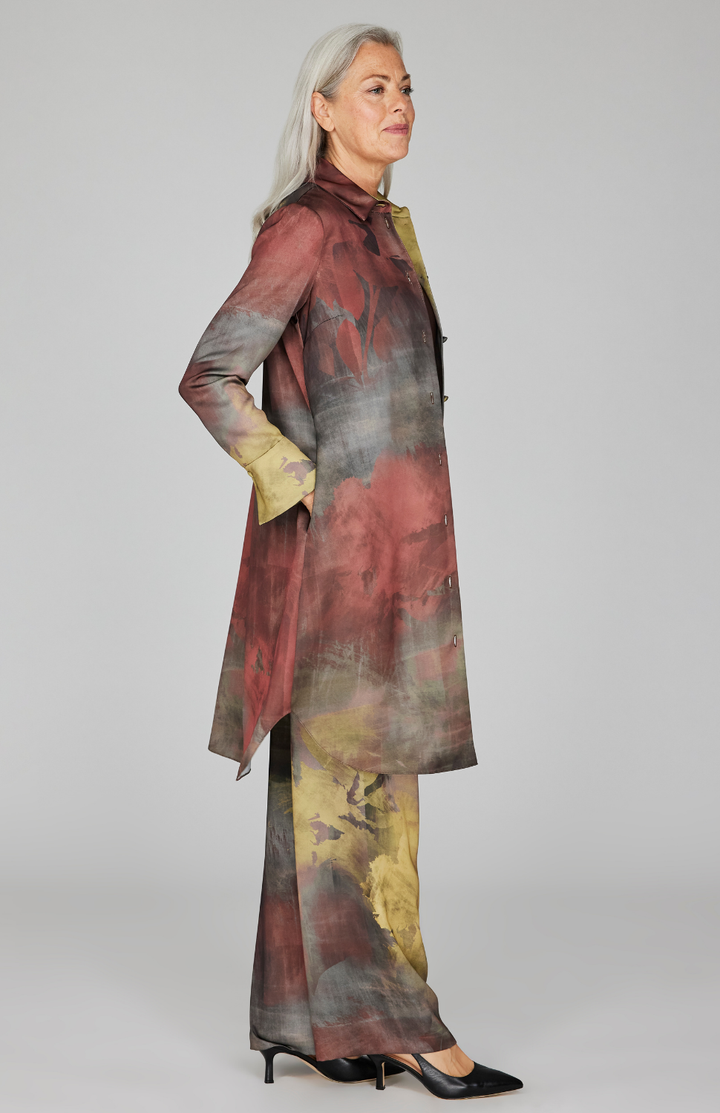 Painterly Color Wash Print Tailored Shirt Dress