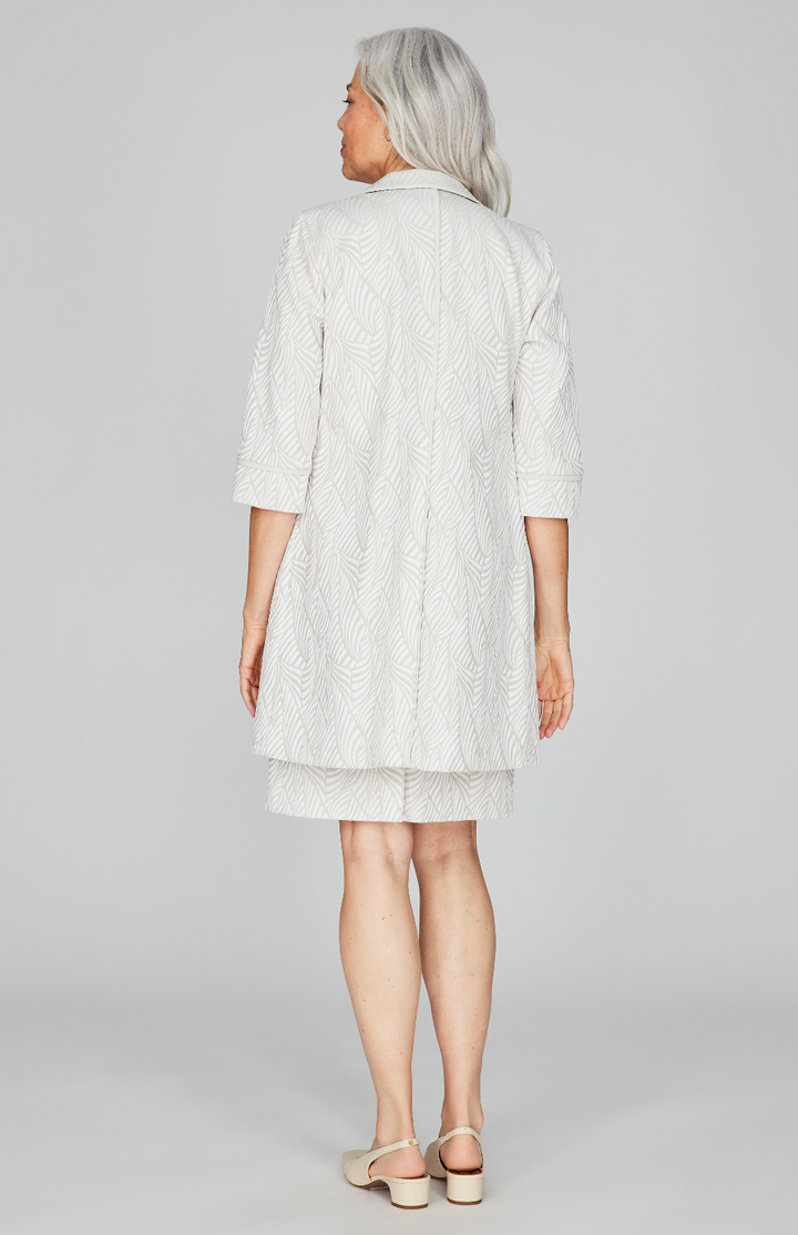 Tonal Botanic Stretch Jacquard Long Blazer w/ Bias Trim