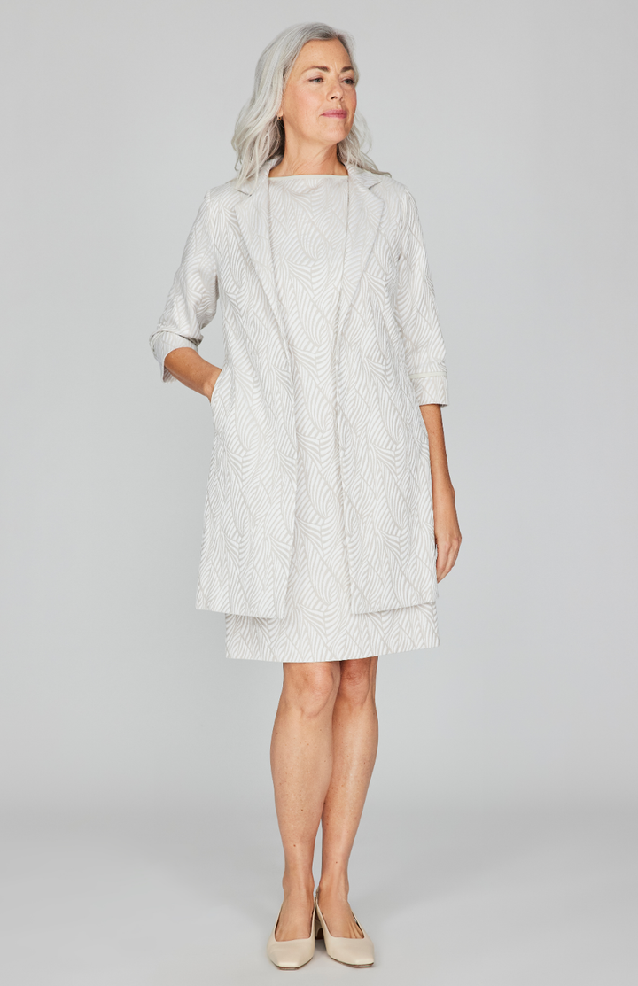 Tonal Botanic Stretch Jacquard Sleeveless Sheath Dress w/ Bias