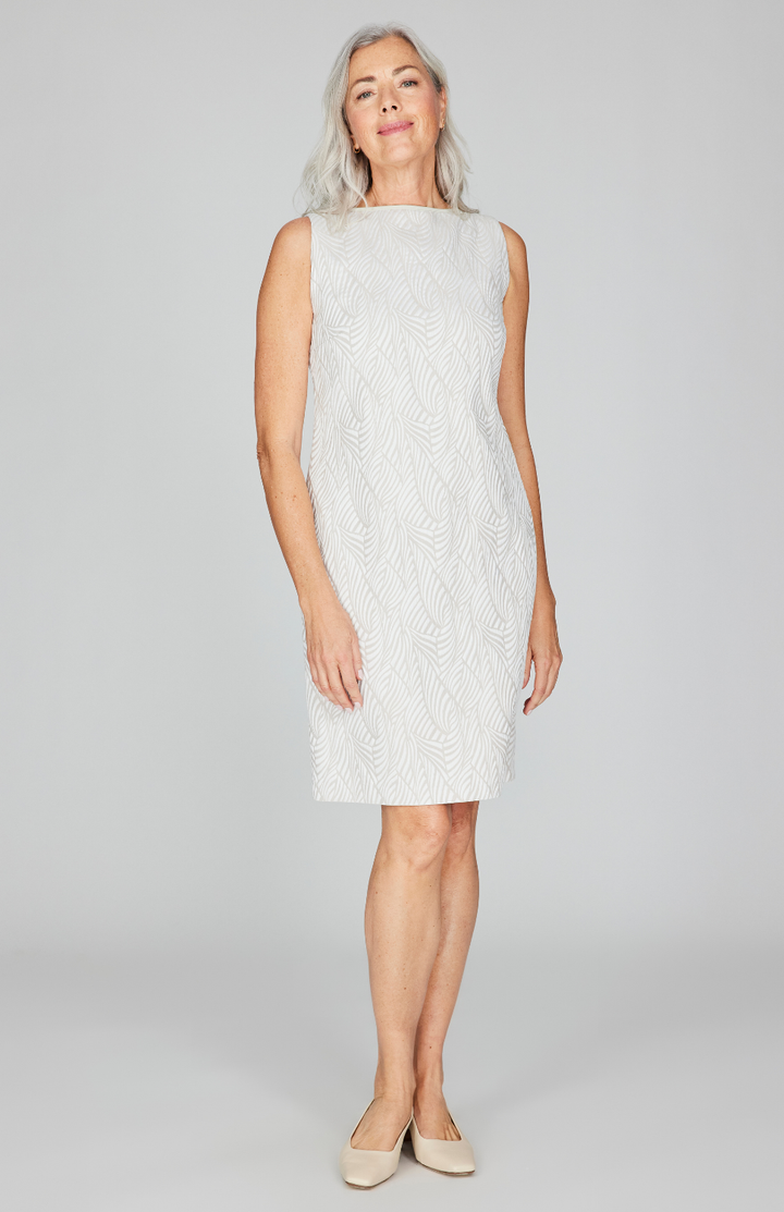 Tonal Botanic Stretch Jacquard Sleeveless Sheath Dress w/ Bias