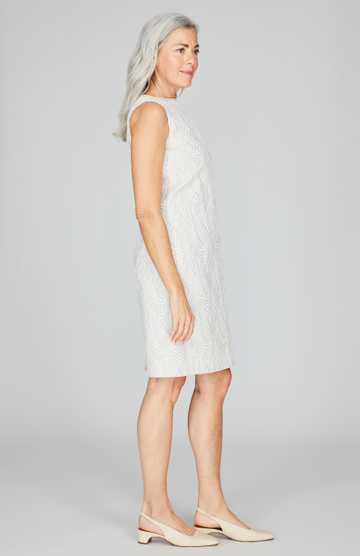 Tonal Botanic Stretch Jacquard Sleeveless Sheath Dress w/ Bias