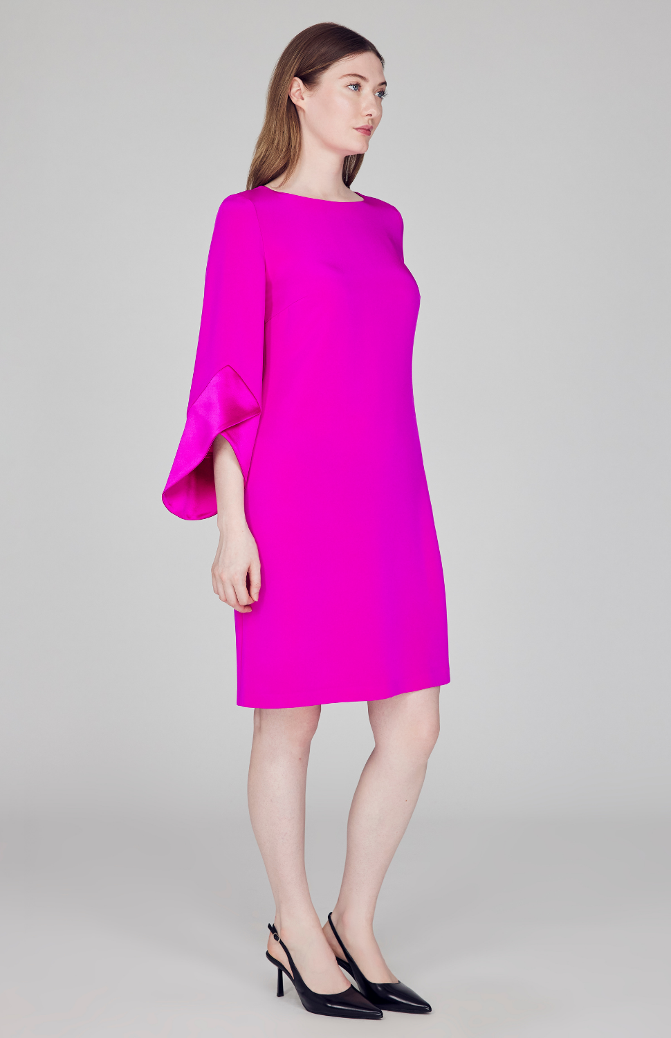 Silk Dress w/ Tonal Satin Cuff Detail