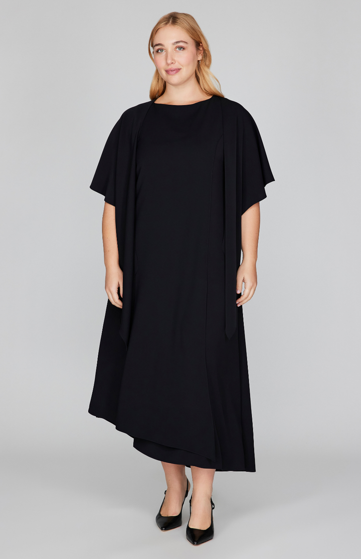 Lustrous Crepe Long Overlap Dress