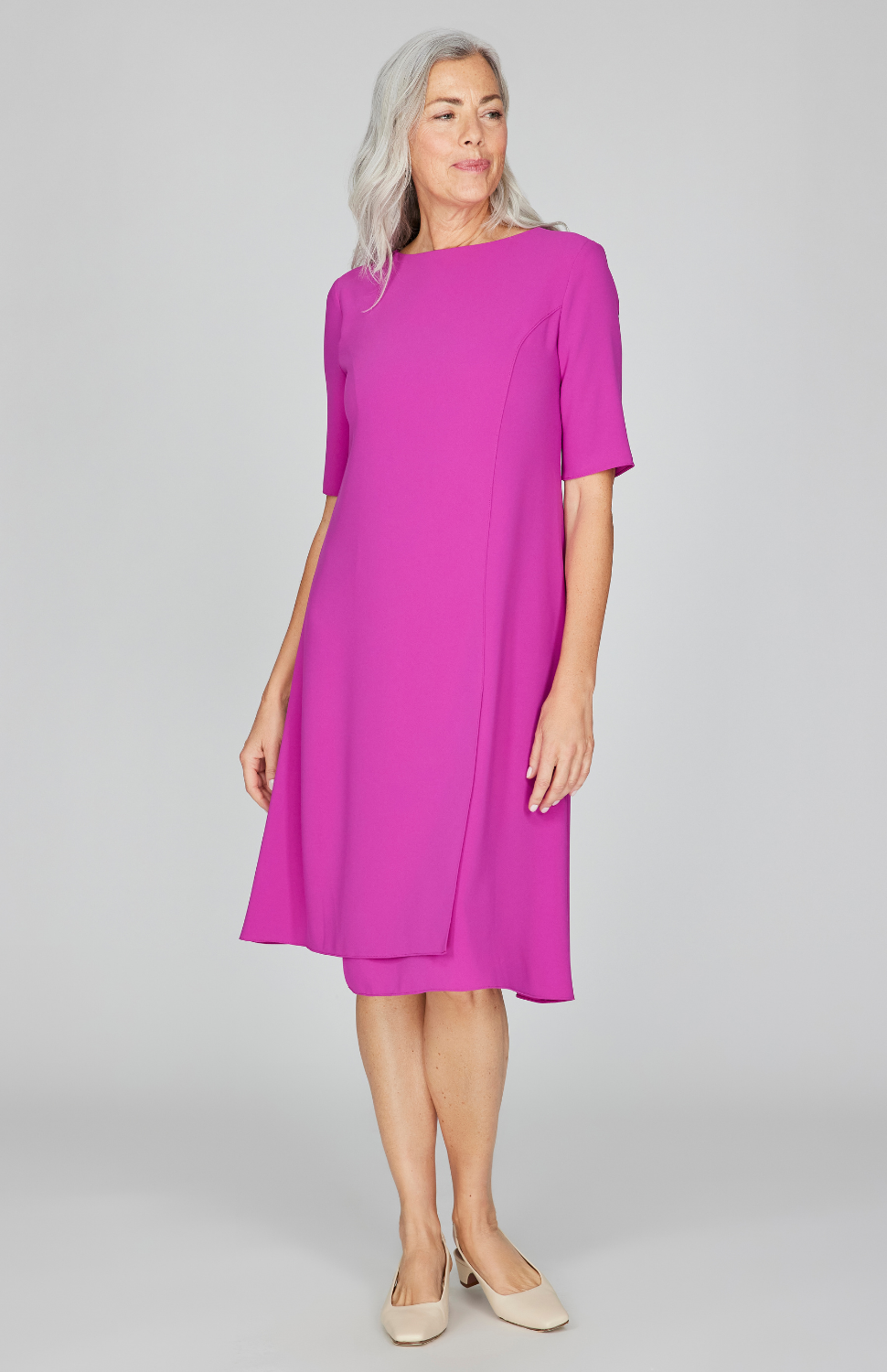 Lustrous Crepe Short Sleeve Layered Dress