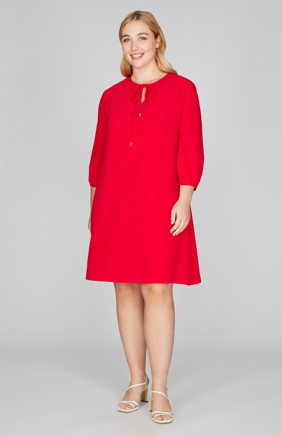 Lustrous Crepe Gather Neck Shift Dress