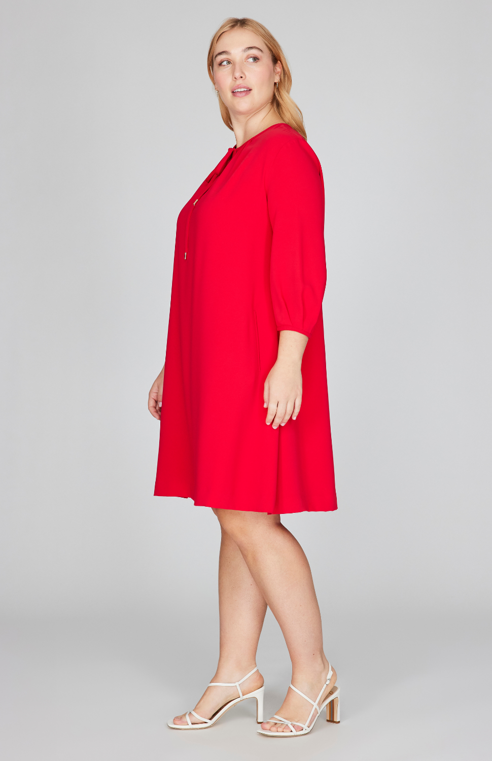 Lustrous Crepe Gather Neck Shift Dress