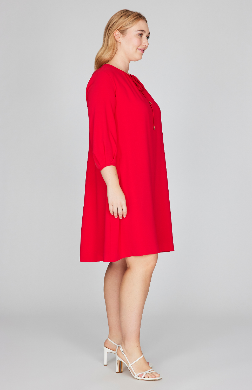 Lustrous Crepe Gather Neck Shift Dress