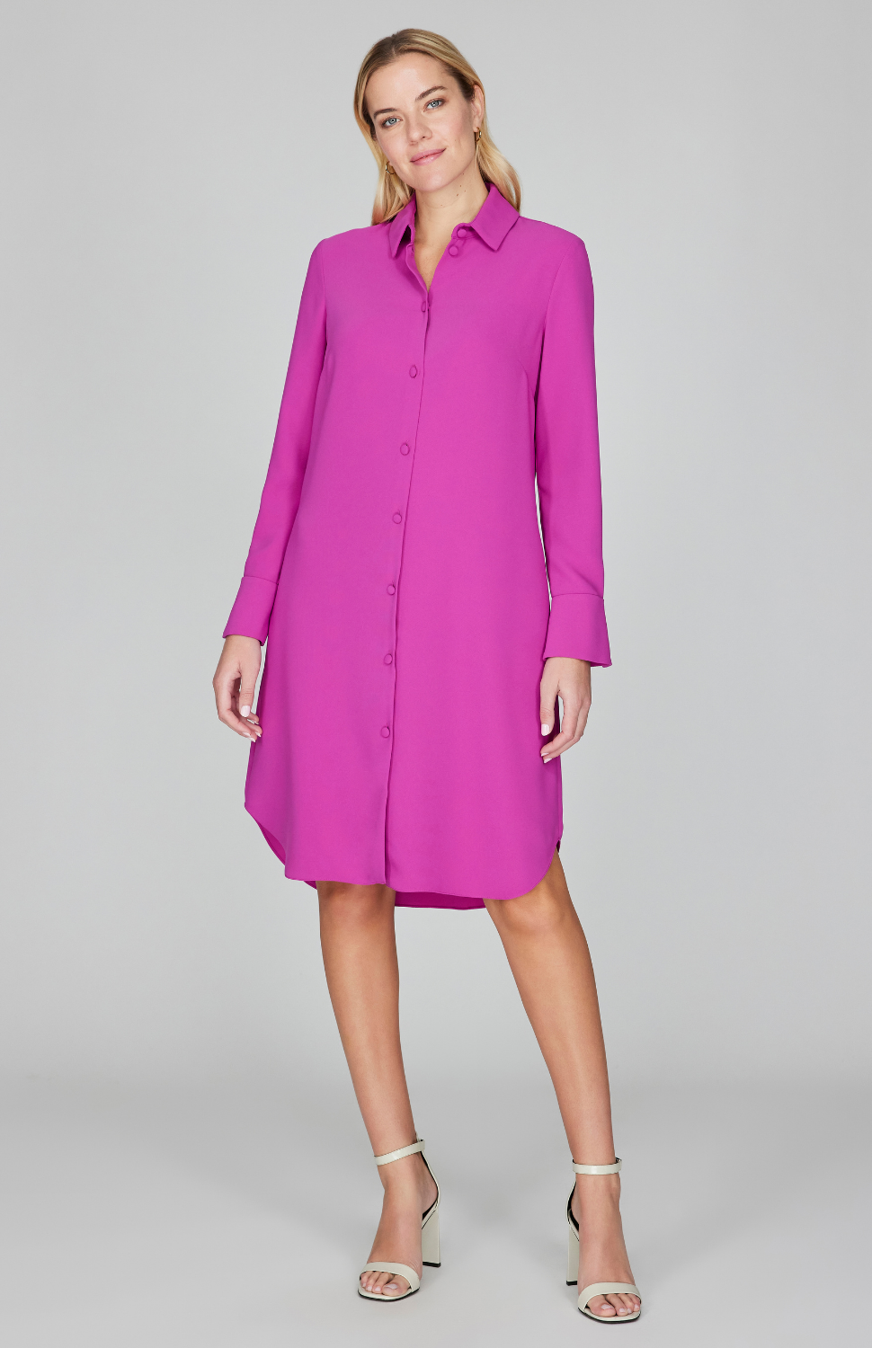 Lustrous Crepe Tailored Shirt Dress