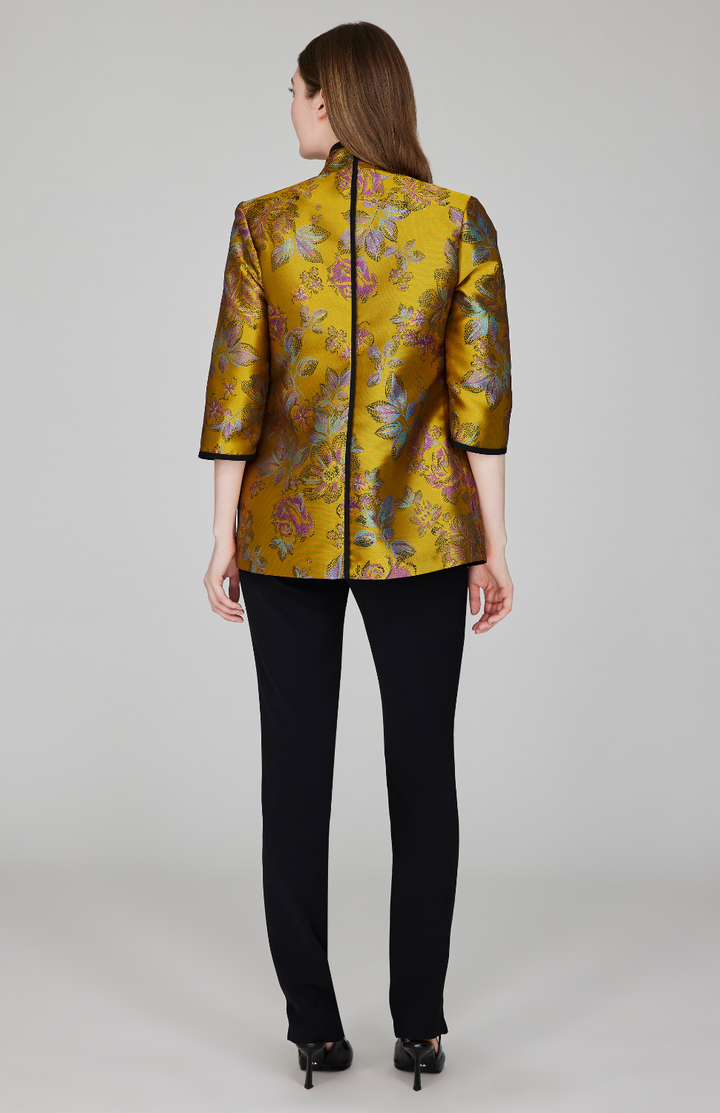 Impressionist Bloom Jacquard High Neck Jacket w/ Bias