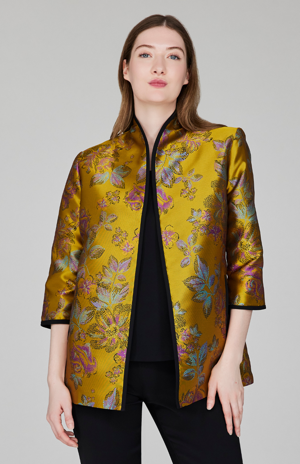Impressionist Bloom Jacquard High Neck Jacket w/ Bias