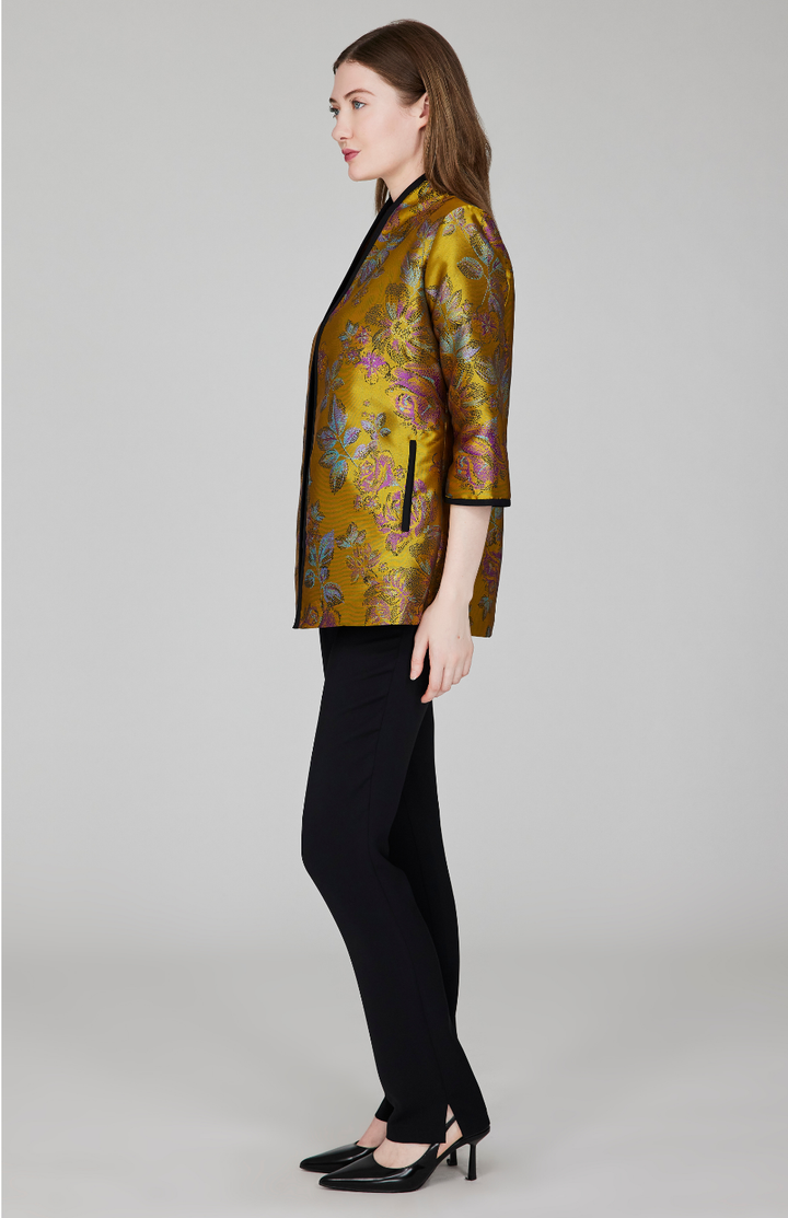 Impressionist Bloom Jacquard High Neck Jacket w/ Bias
