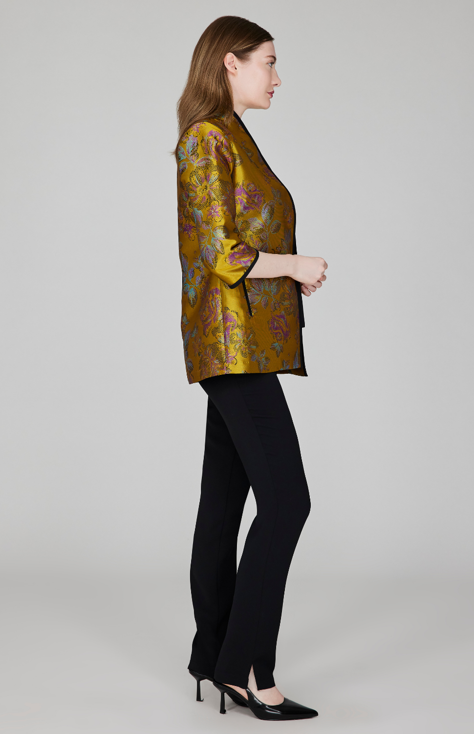 Impressionist Bloom Jacquard High Neck Jacket w/ Bias