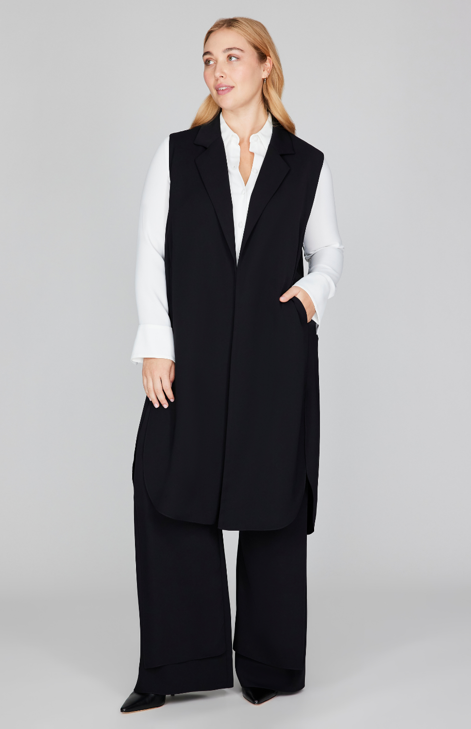 Lustrous Crepe Long Vest