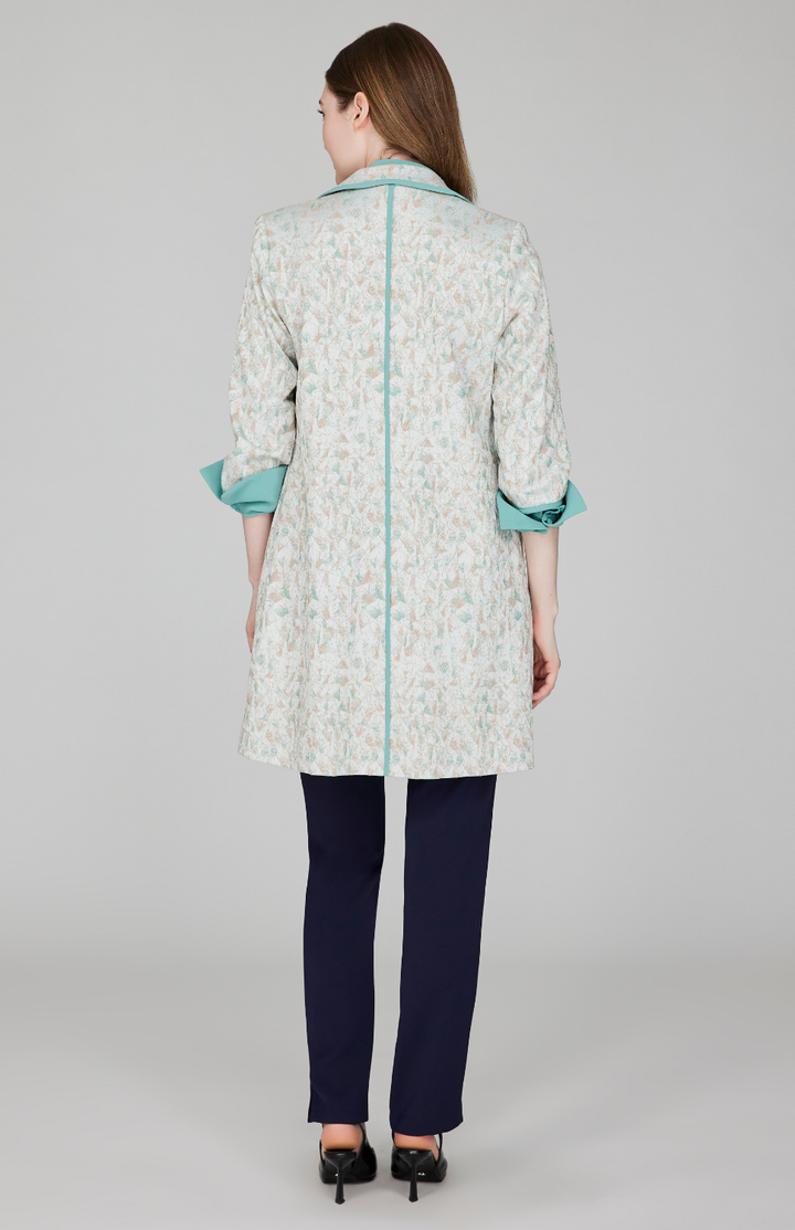 Expressionist Stretch Jacquard Long Blazer w/ Contrast Bias