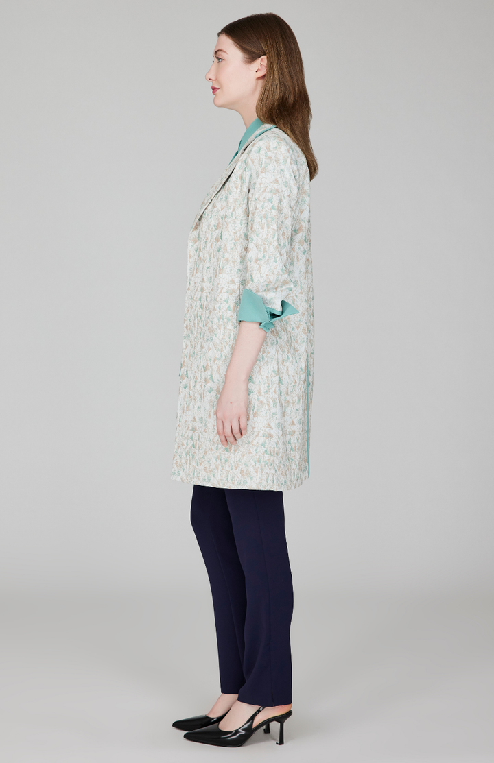 Expressionist Stretch Jacquard Long Blazer w/ Contrast Bias