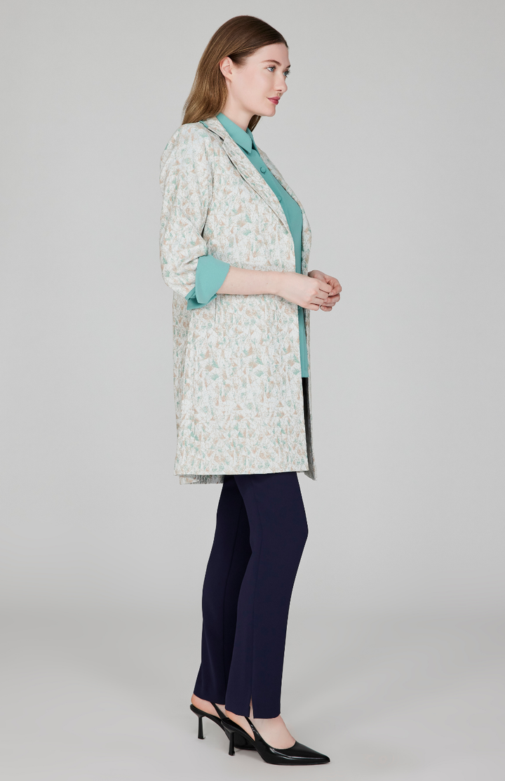 Expressionist Stretch Jacquard Long Blazer w/ Contrast Bias