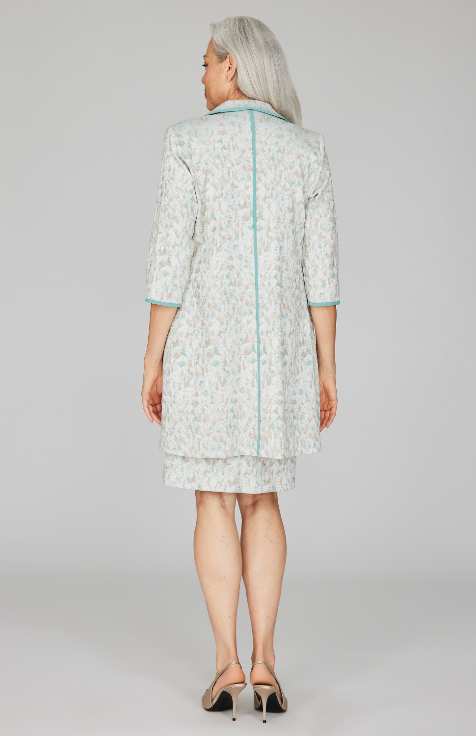 Expressionist Stretch Jacquard Long Blazer w/ Contrast Bias