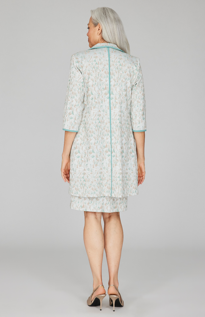 Expressionist Stretch Jacquard Long Blazer w/ Contrast Bias