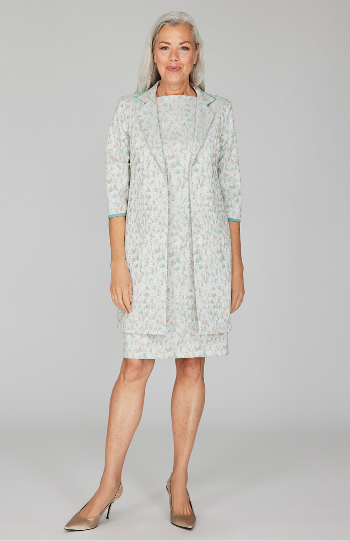 Expressionist Stretch Jacquard Long Blazer w/ Contrast Bias