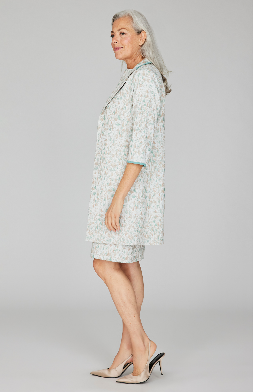 Expressionist Stretch Jacquard Long Blazer w/ Contrast Bias