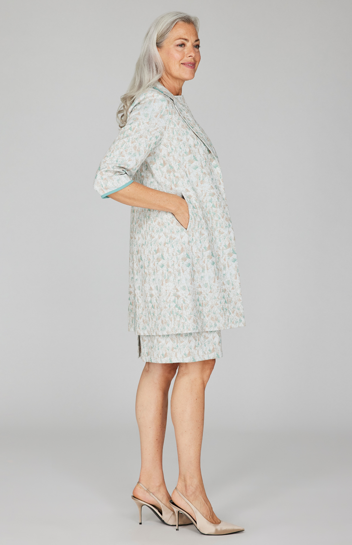 Expressionist Stretch Jacquard Long Blazer w/ Contrast Bias