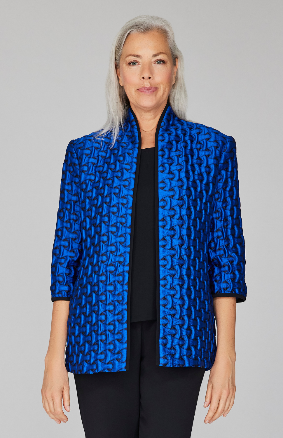 Textured Interlock Jacquard High Neck Jacket w/ Bias