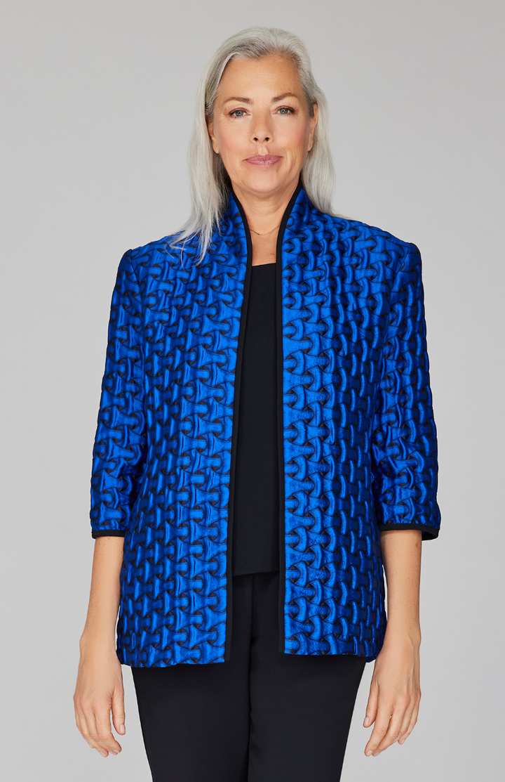 Textured Interlock Jacquard High Neck Jacket w/ Bias