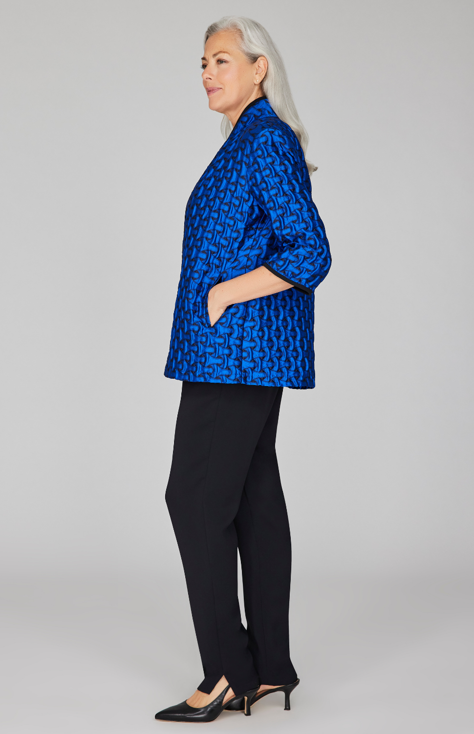 Textured Interlock Jacquard High Neck Jacket w/ Bias
