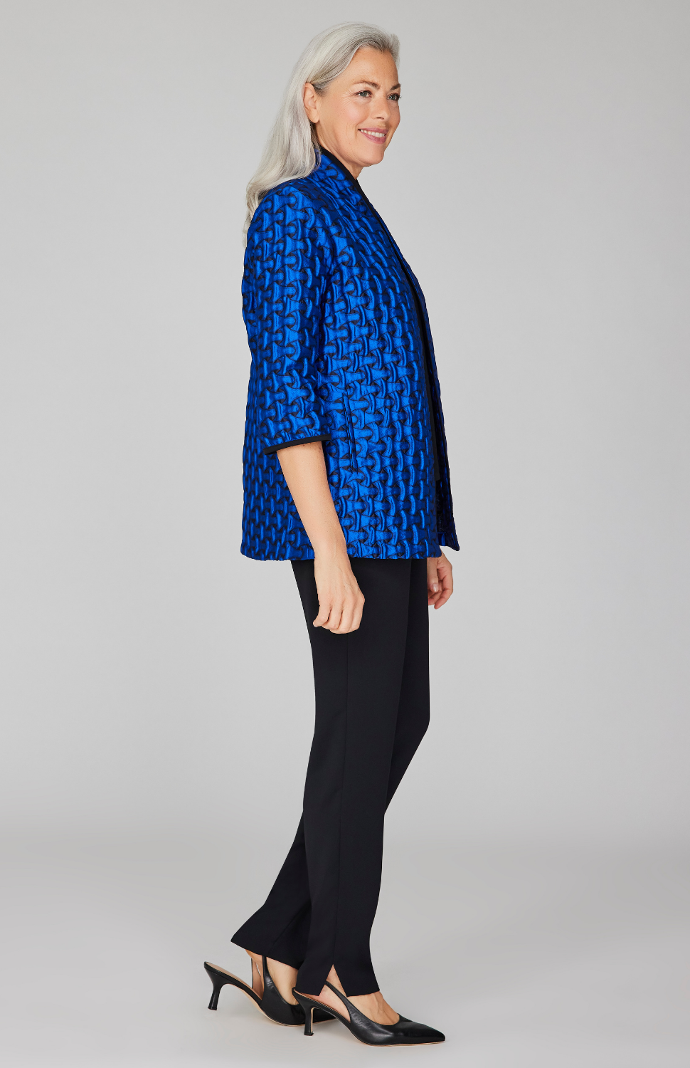 Textured Interlock Jacquard High Neck Jacket w/ Bias