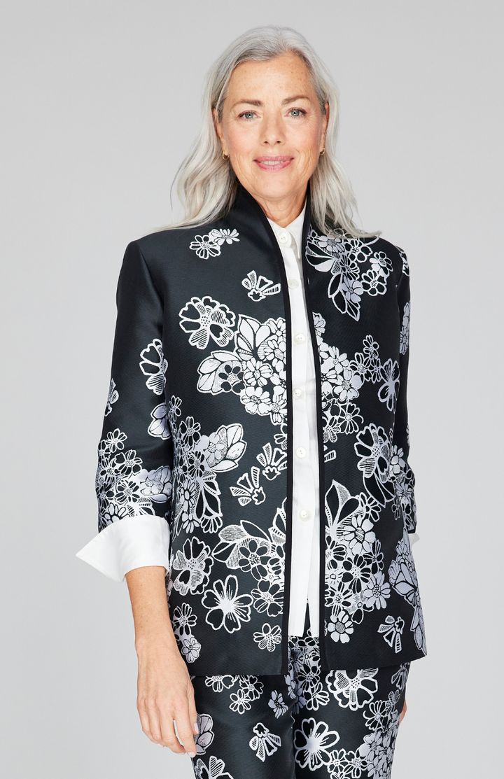 Graphic Flora Jacquard High Neck Jacket w/ Bias