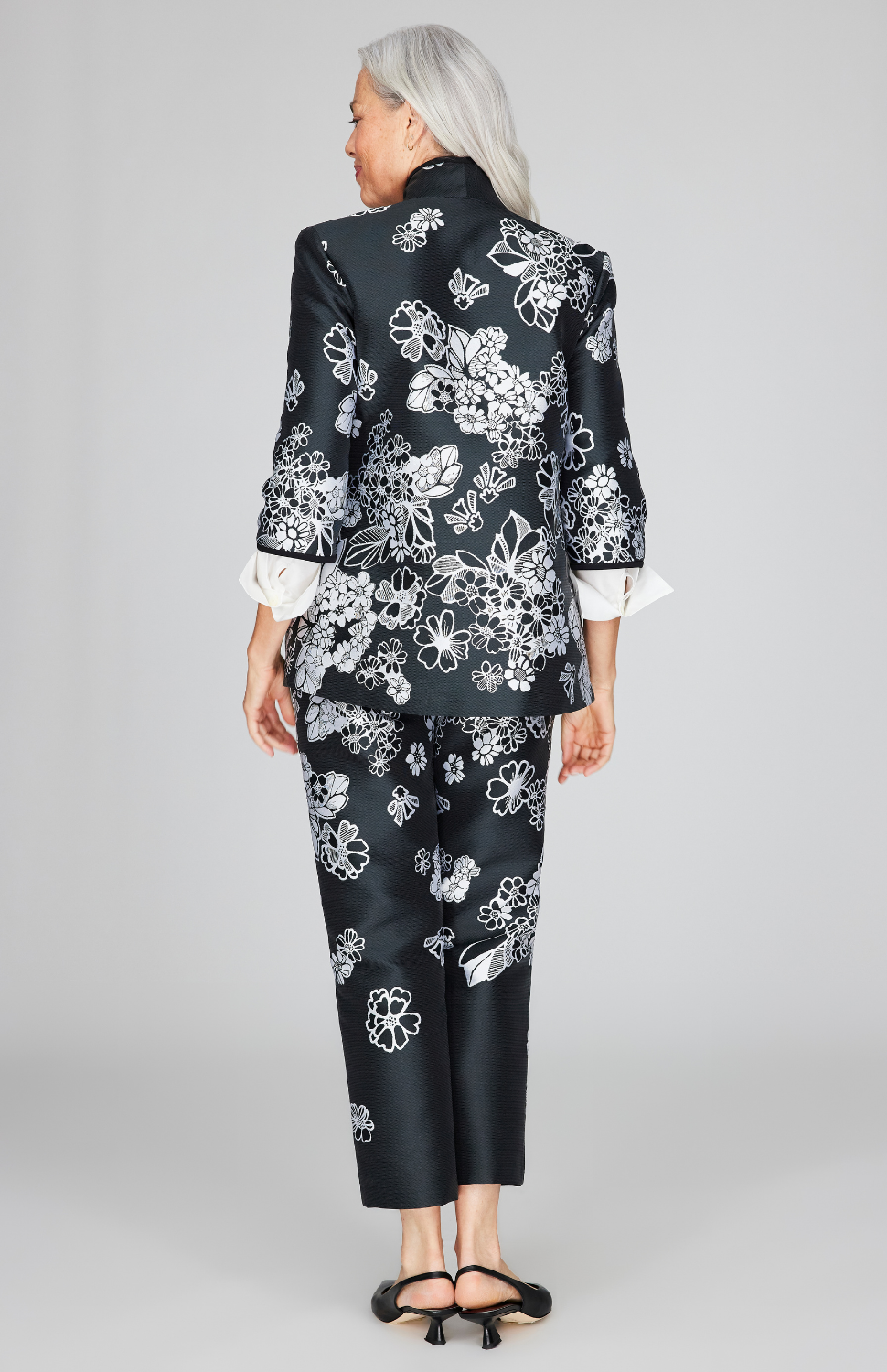 Graphic Flora Jacquard High Neck Jacket w/ Bias