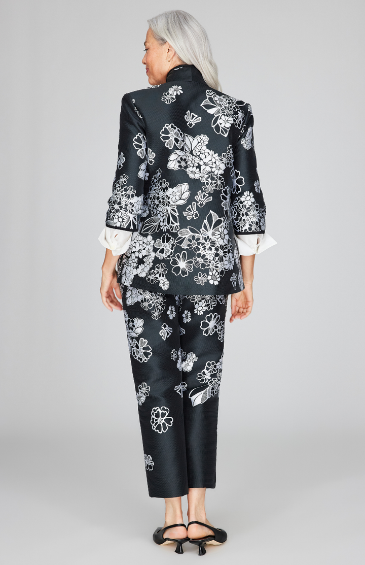 Graphic Flora Jacquard High Neck Jacket w/ Bias