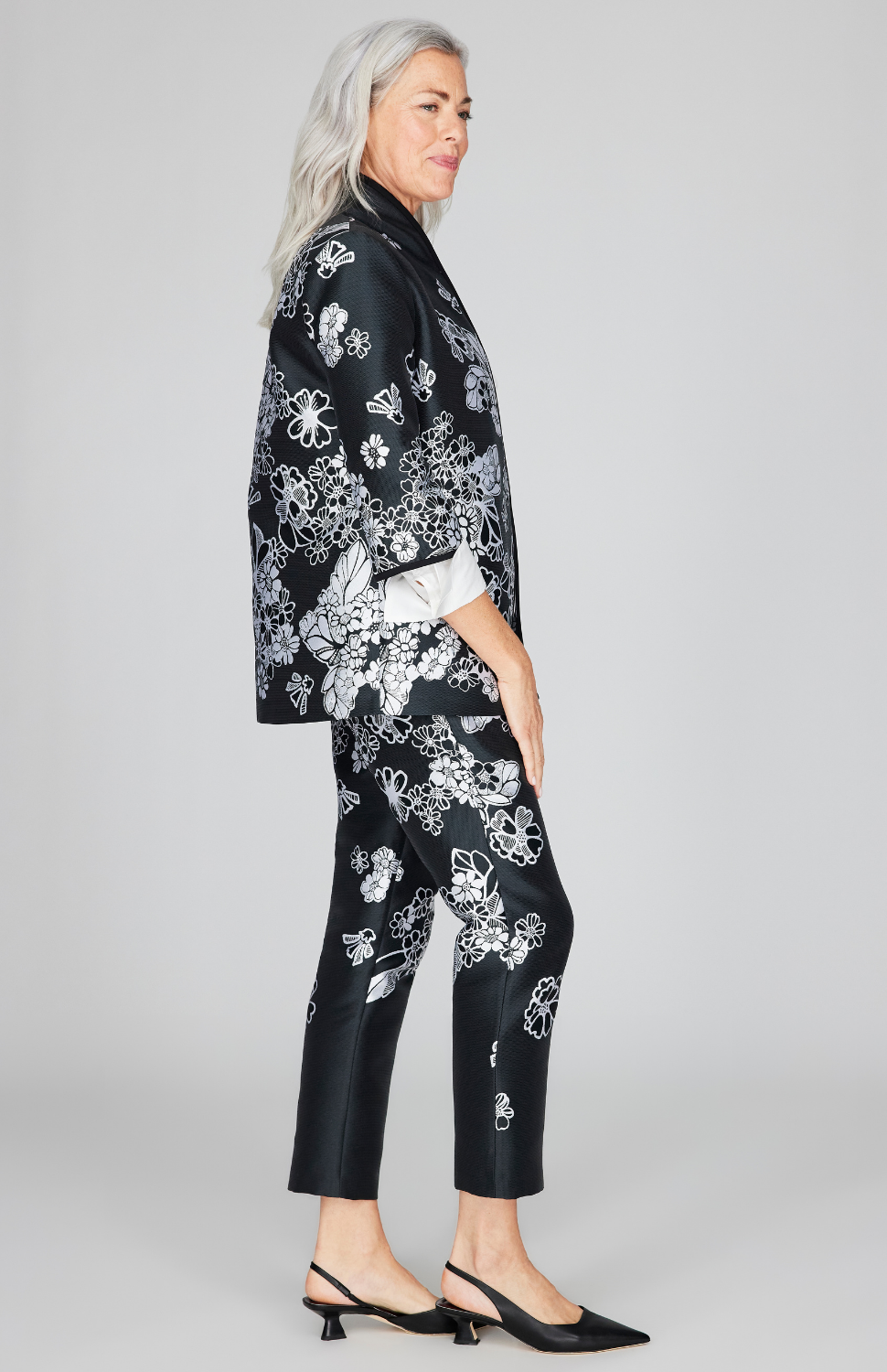 Graphic Flora Jacquard High Neck Jacket w/ Bias