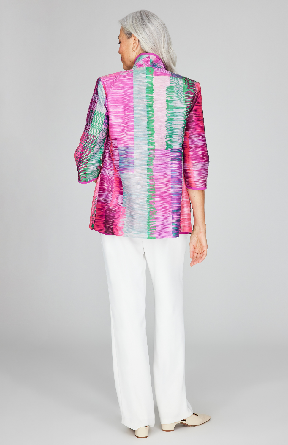 Linear Expressionist Organza High Neck Jacket w/ Bias