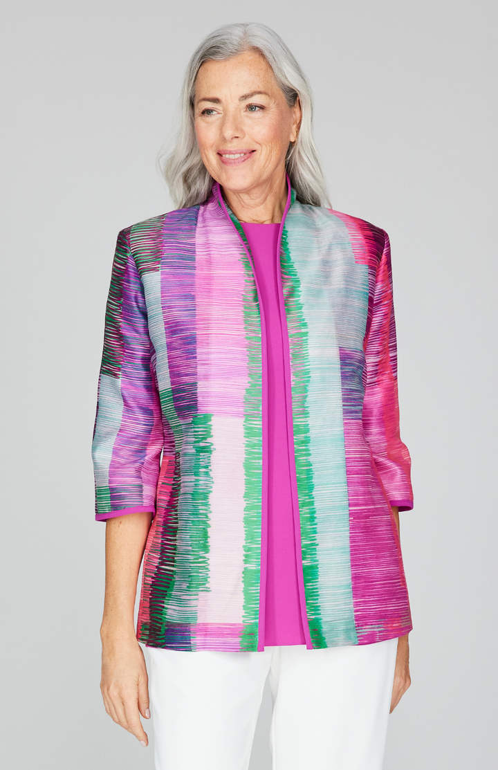 Linear Expressionist Organza High Neck Jacket w/ Bias