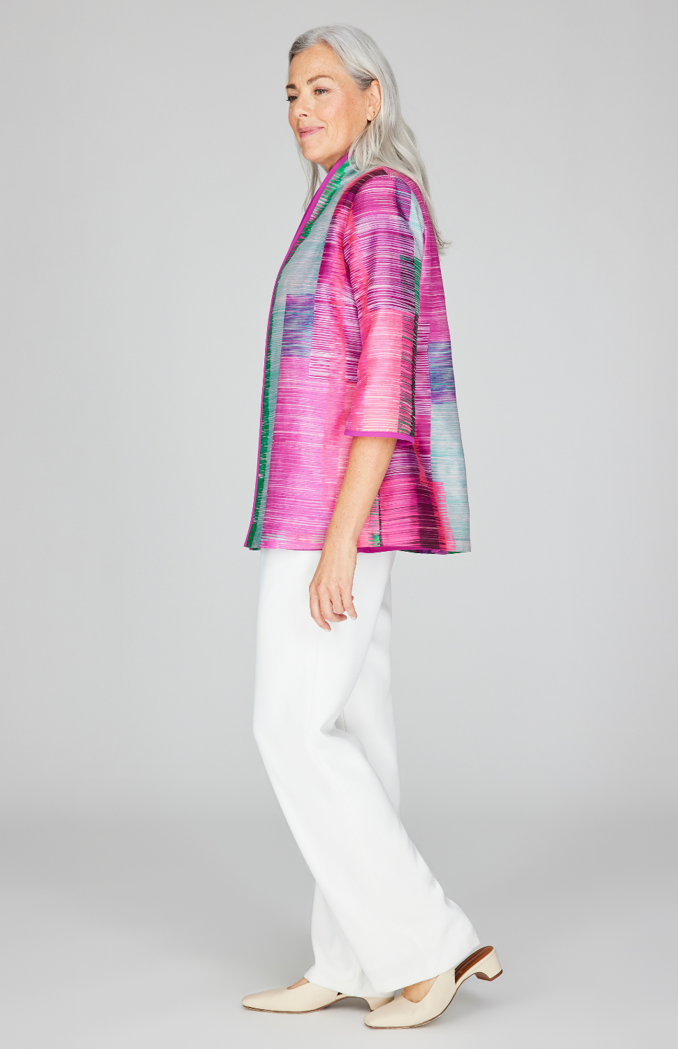 Linear Expressionist Organza High Neck Jacket w/ Bias